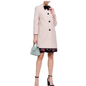 Kate Spade Bow Tweed Coat in Rose Dew Pink with Detachable Black Velvet Bow
